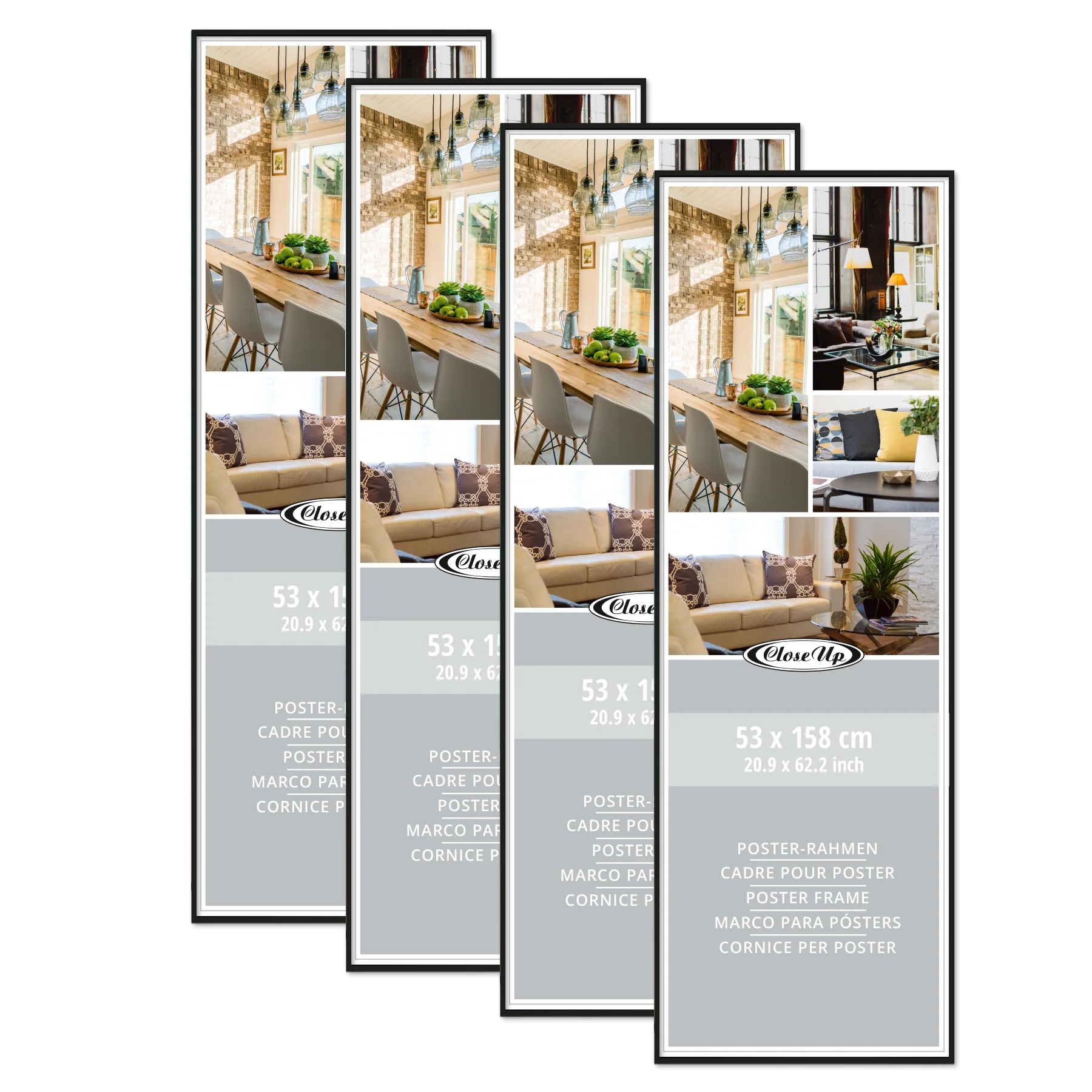 Posterrahmen 53 x 158 cm schwarz 4er Set