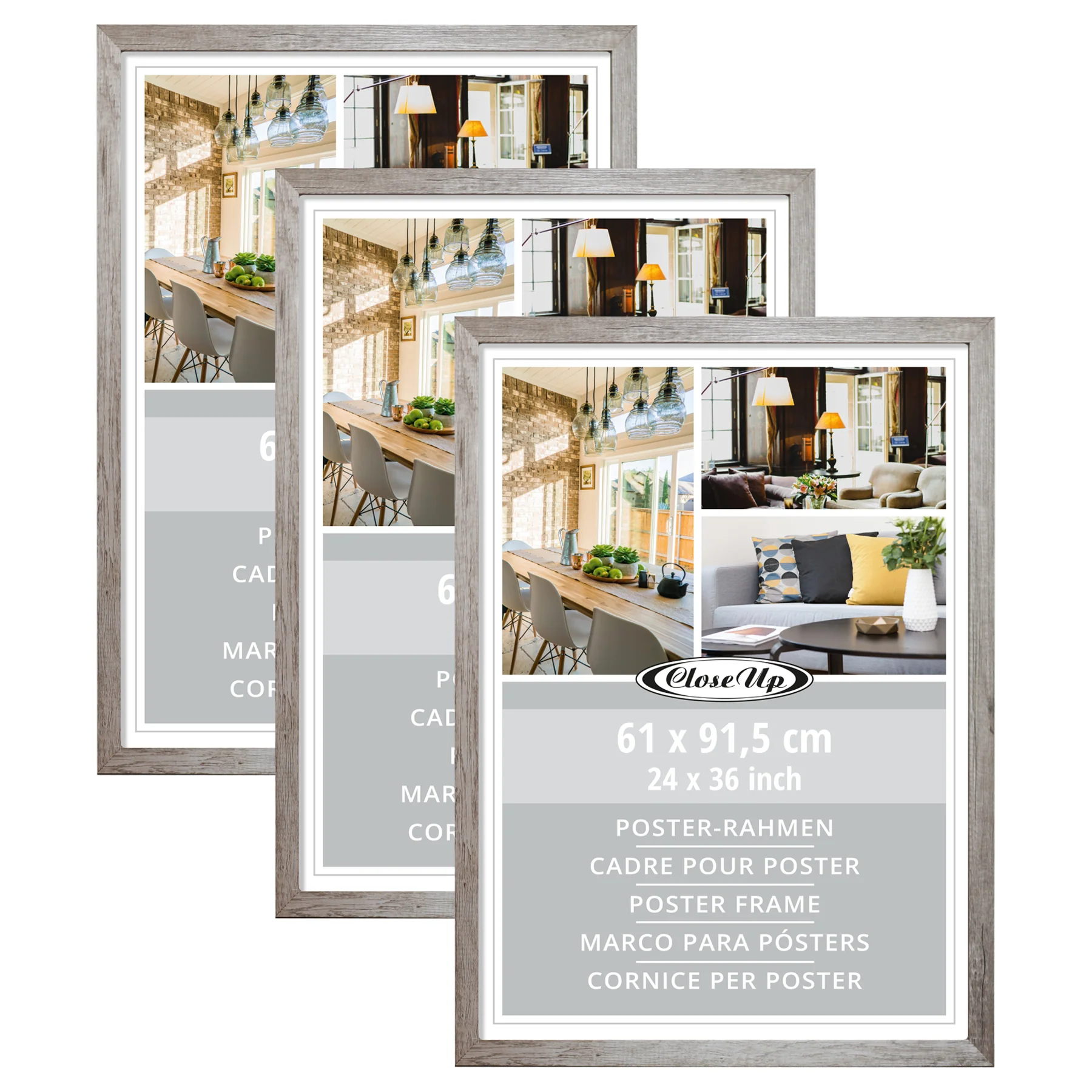 Posterrahmen 61 x 91,5 cm Holzdekor Driftwood 3er Set