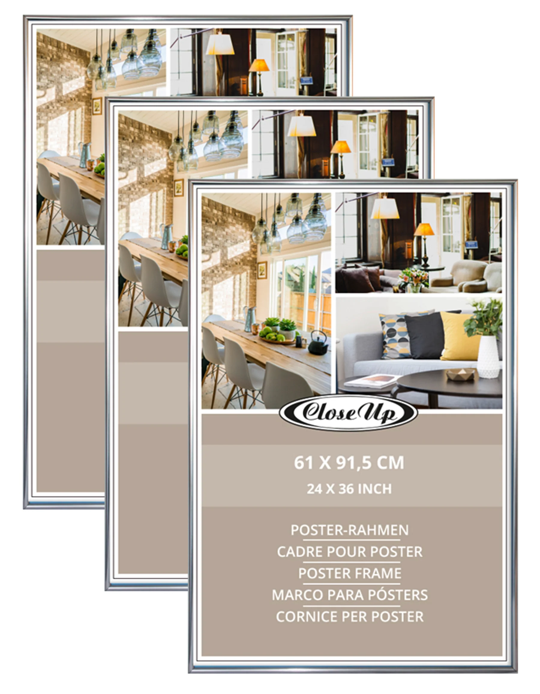 Posterrahmen 61 X 91,5 cm silber, 3-er Set