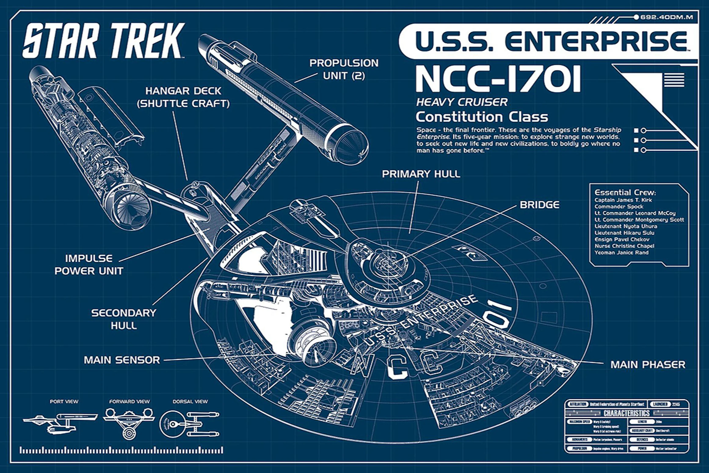 Star Trek Poster NCC-1701 Blueprint