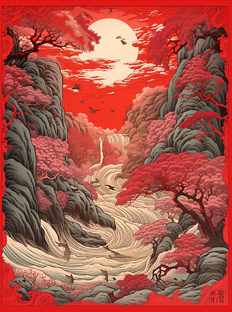 The Red River Kunstdruck Japanische Landschaft