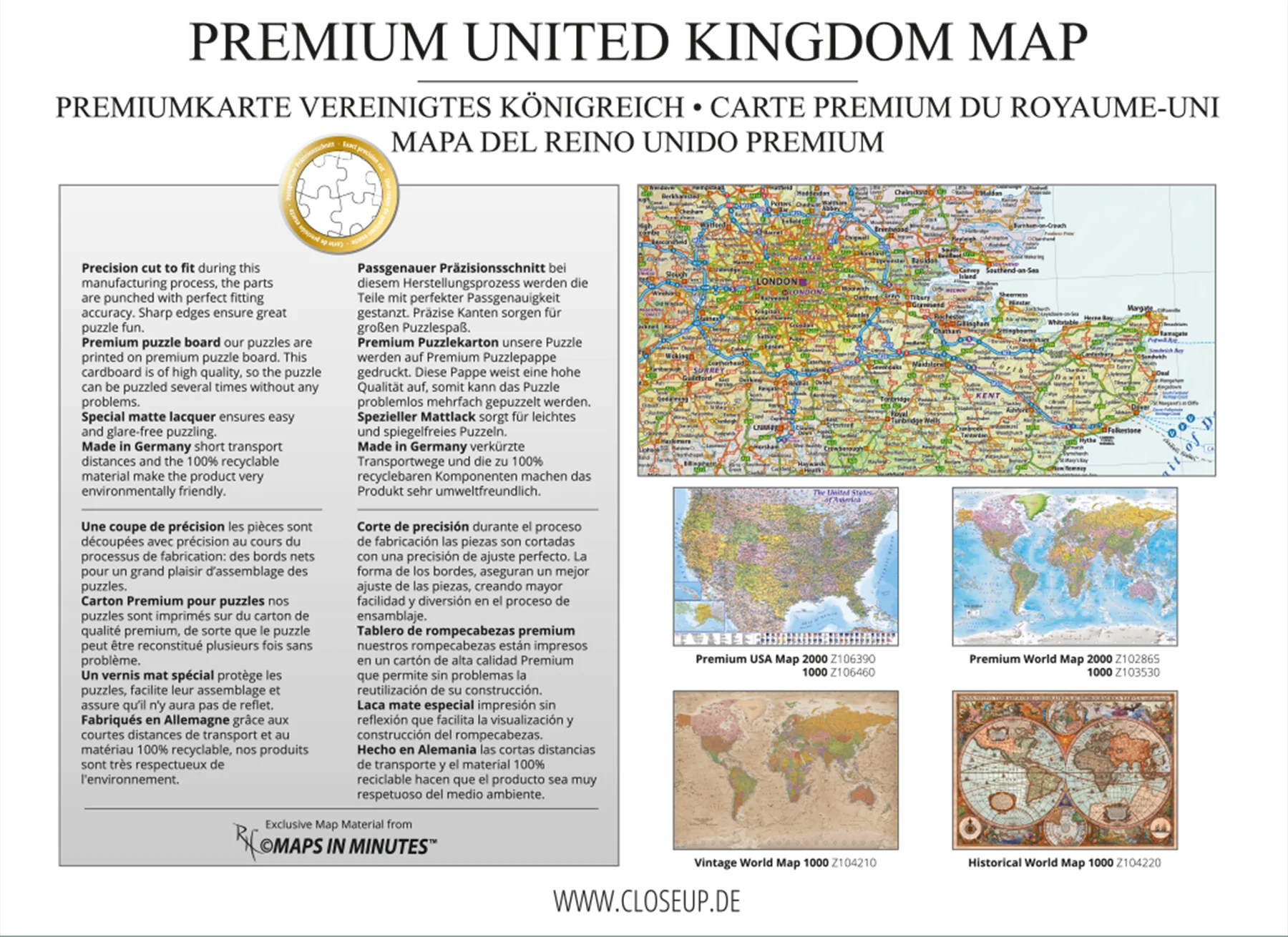 UK Karte Puzzle 2000 Teile MAPS IN MINUTES, Great Britain - Image 3