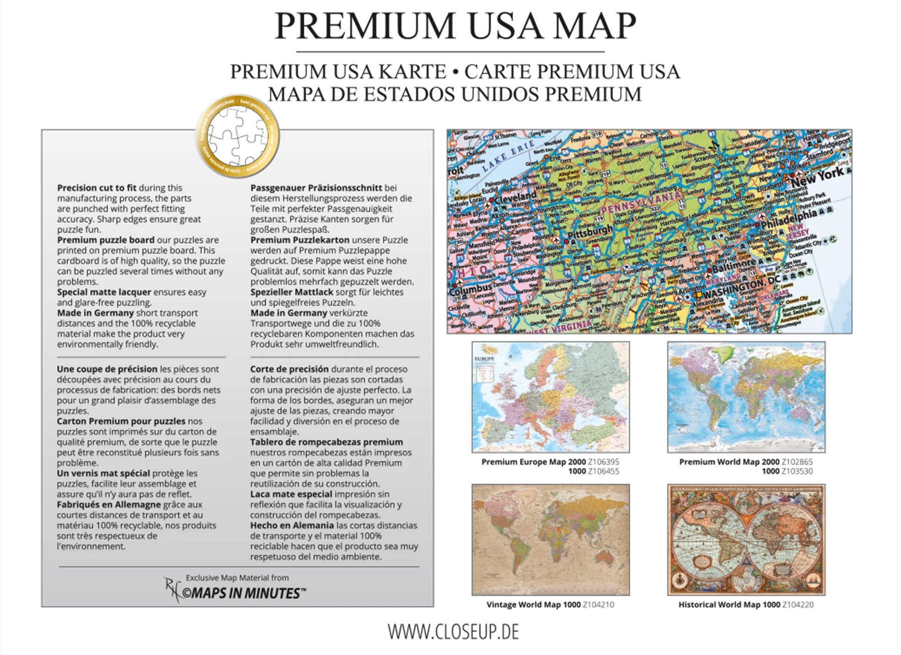 USA Karte Puzzle 2000 Teile MAPS IN MINUTES - Image 3