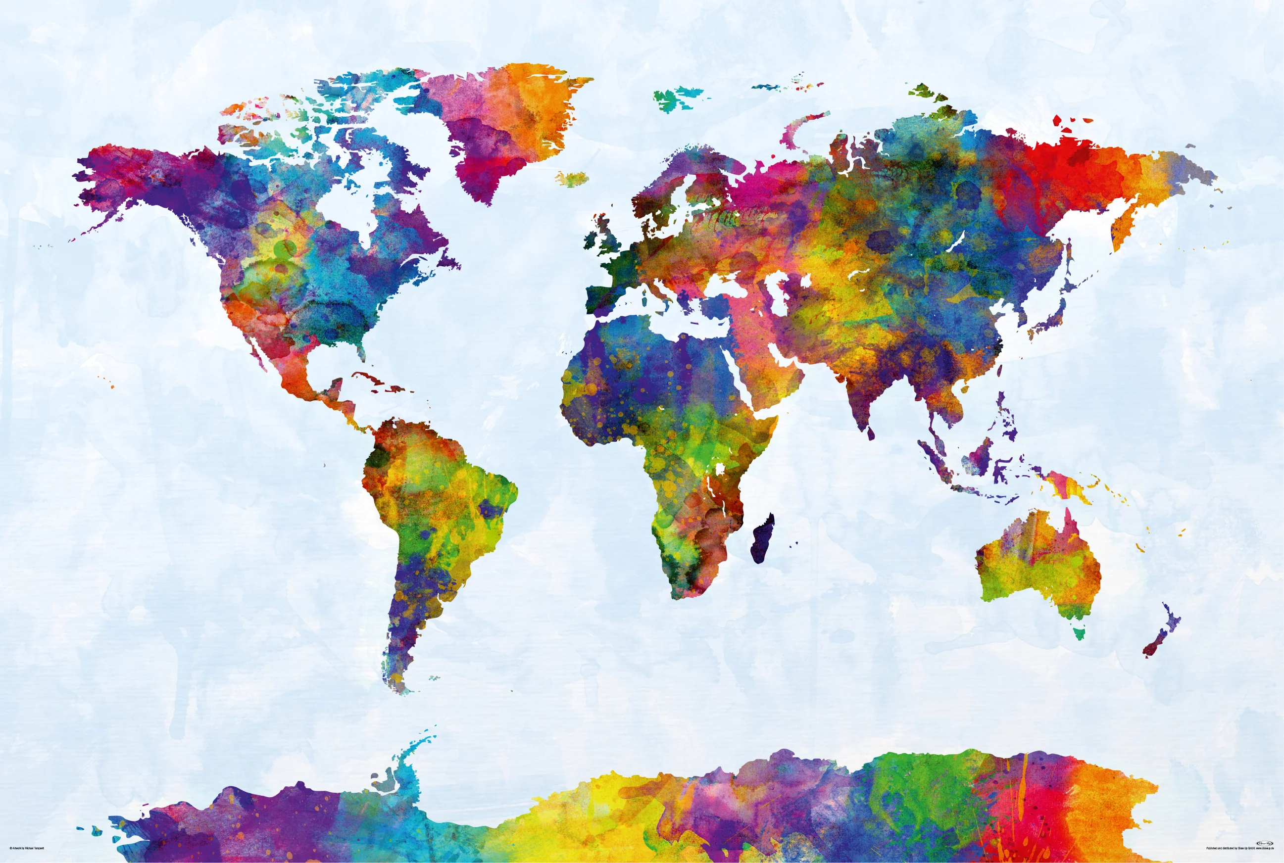 Watercolor World Map Poster Michael Tompsett 91,5 x 61 cm