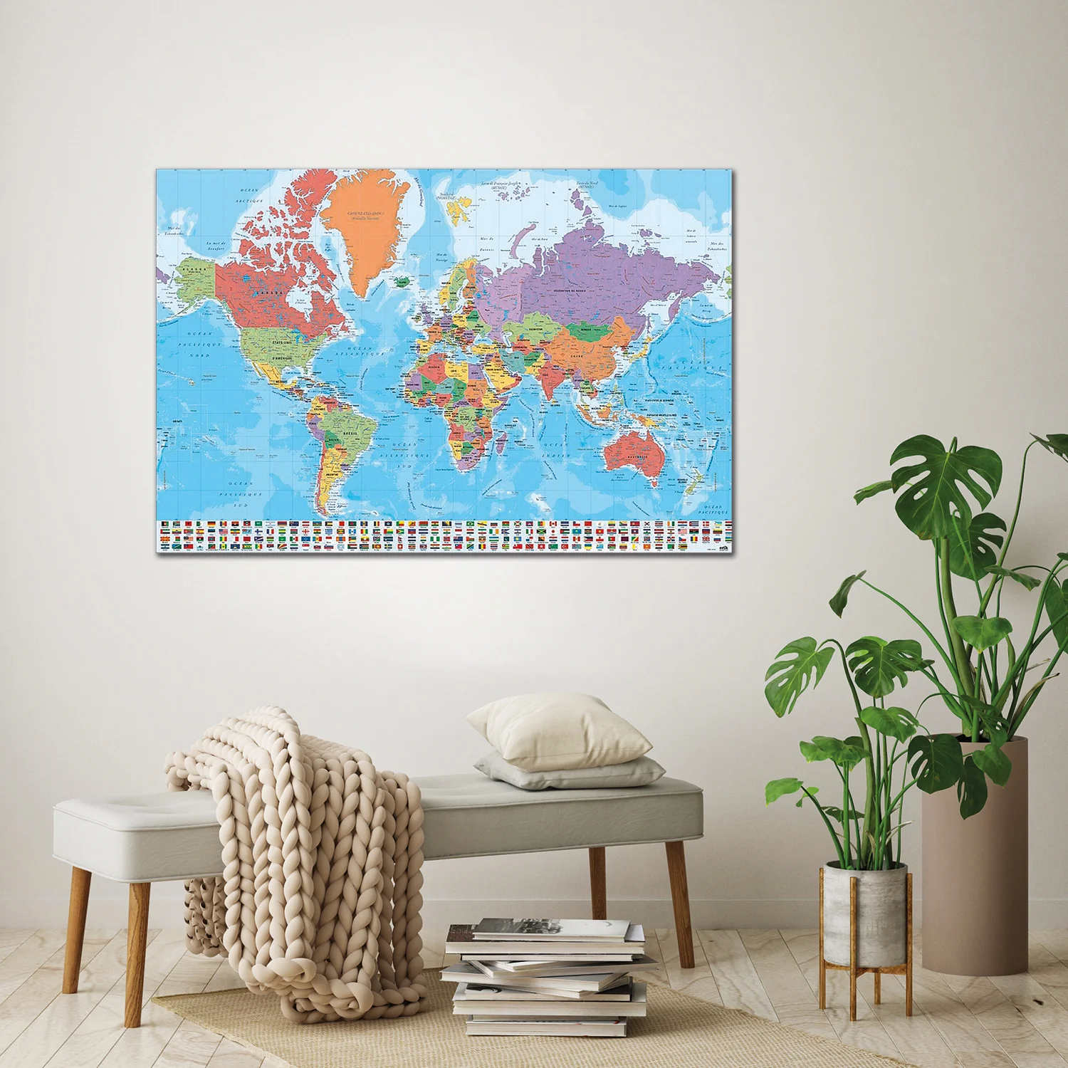 Weltkarte Poster mit Flaggen En Français (franz. Text) - Image 3