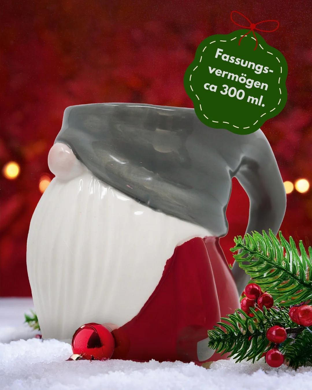 Wichtel Tasse 3D Rot Grau Weiß - Image 2