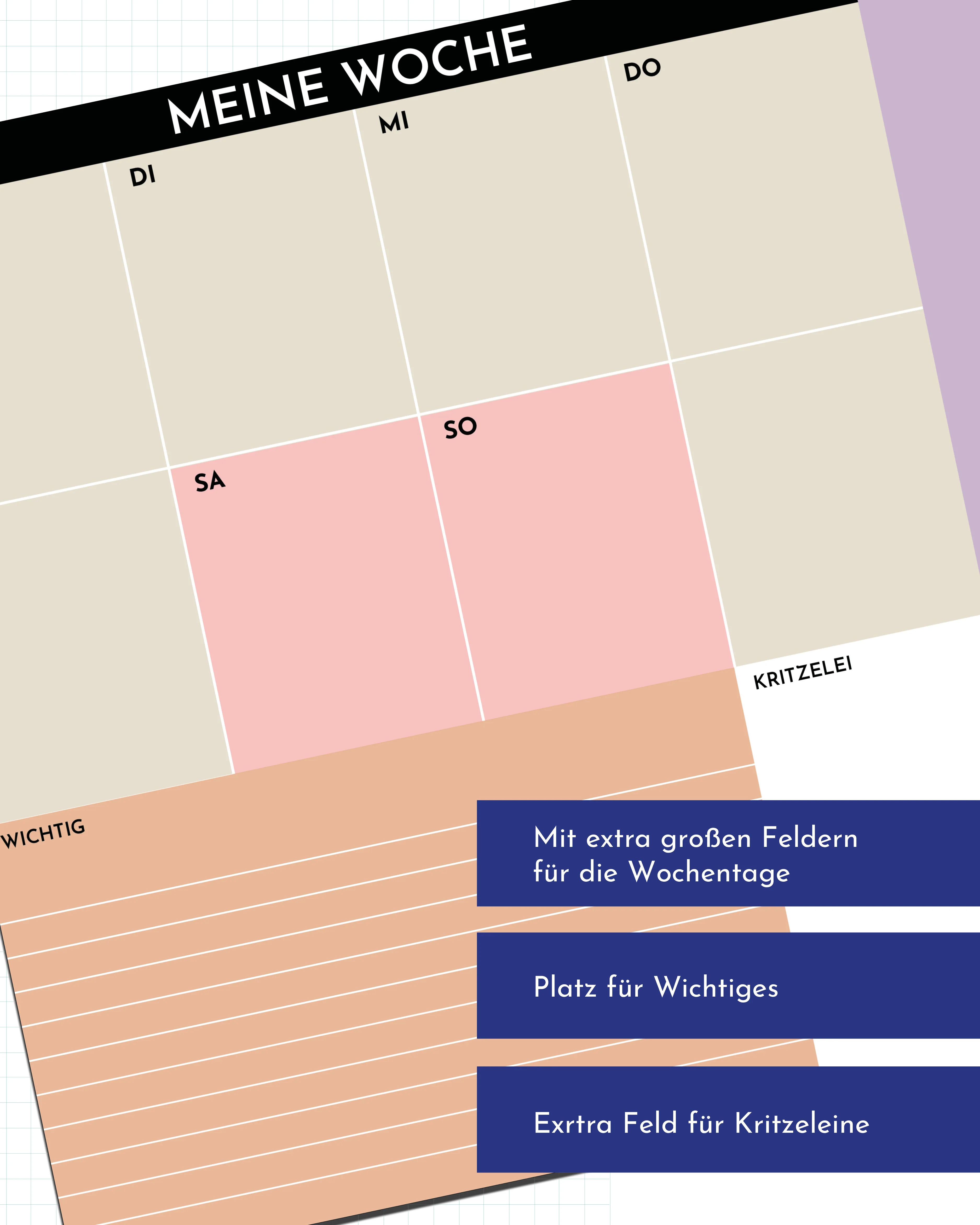 Wochenplaner Unterlage 2026 - Color Blocking Design - aus Papier & zum Abreißen mit 25 Blatt - Image 3