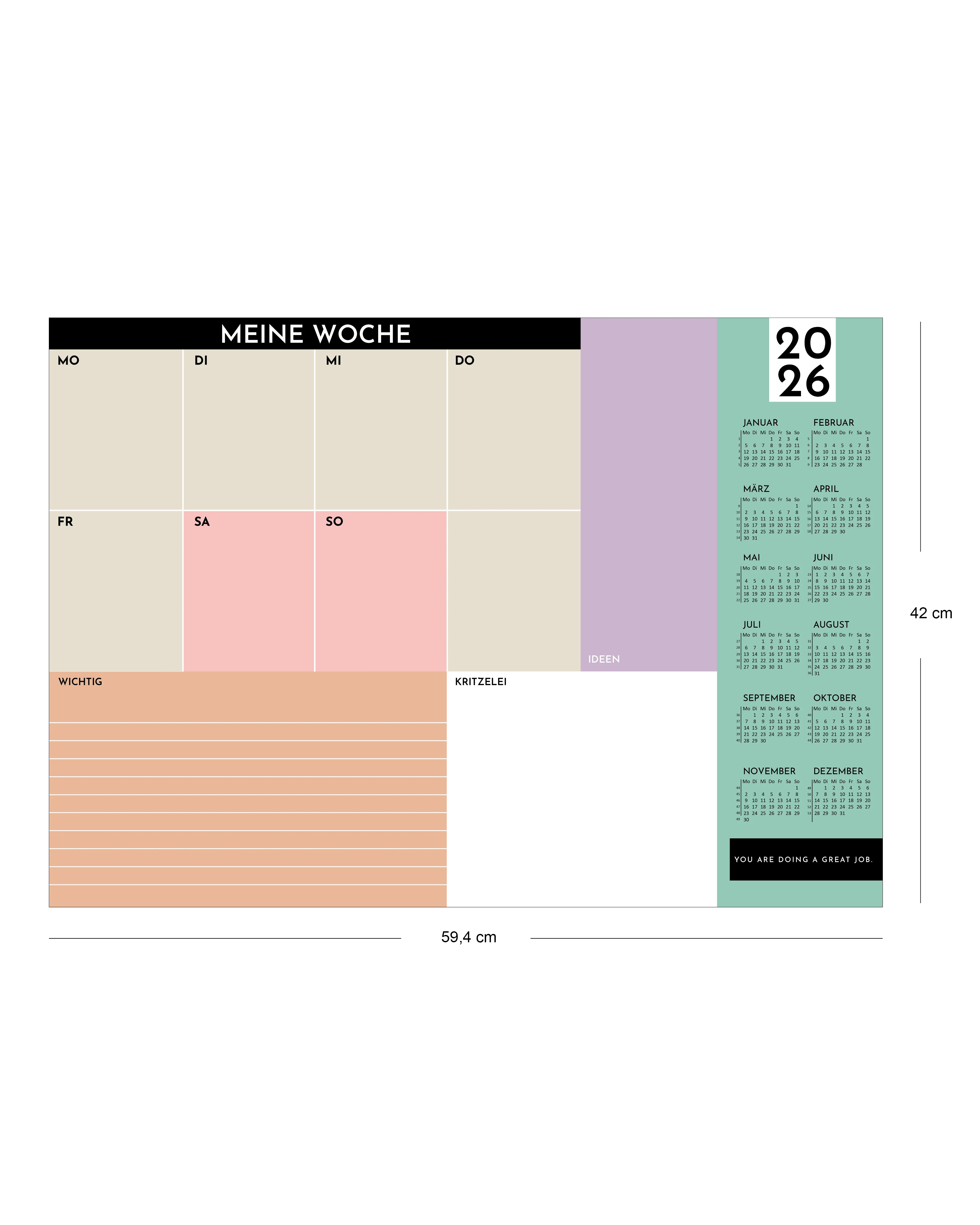 Wochenplaner Unterlage 2026 - Color Blocking Design - aus Papier & zum Abreißen mit 25 Blatt - Image 4