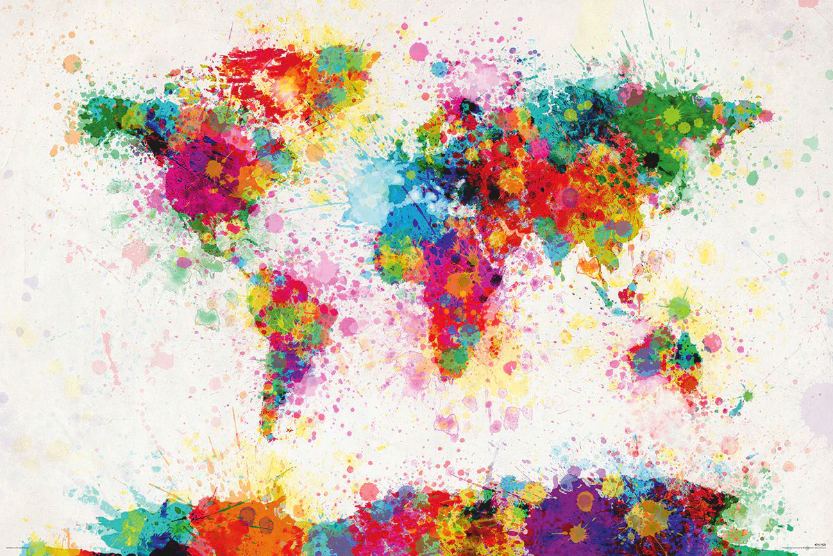 World Map Paint Drop Poster Michael Tompsett Weltkarte